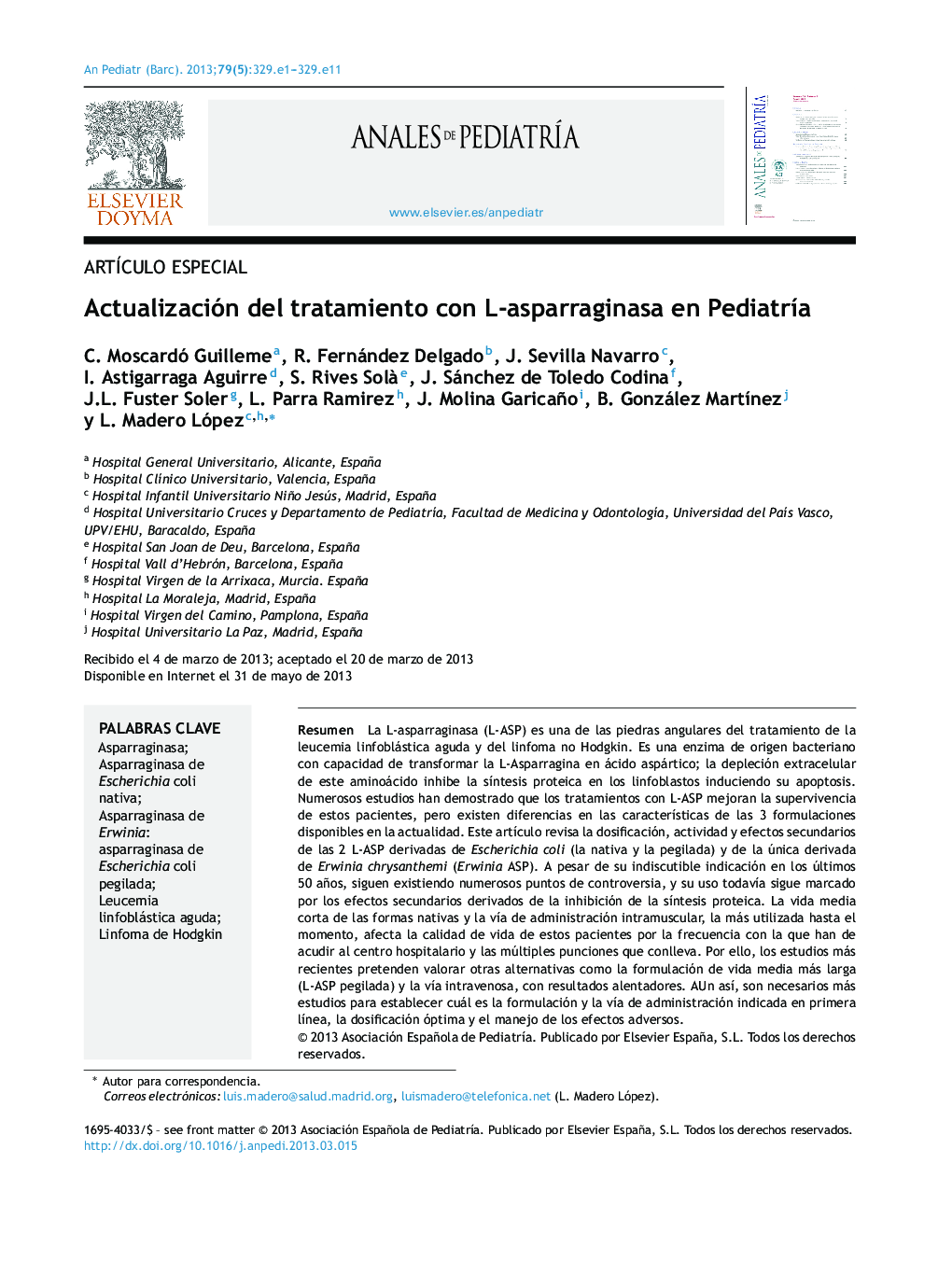 Actualización del tratamiento con L-asparraginasa en PediatrÃ­a