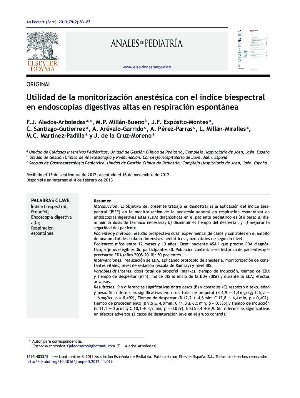 Utilidad de la monitorización anestésica con el índice biespectral en endoscopias digestivas altas en respiración espontánea