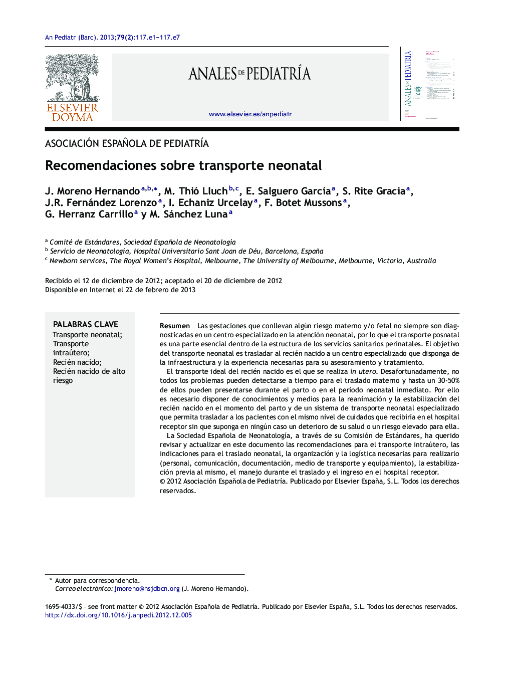 Recomendaciones sobre transporte neonatal