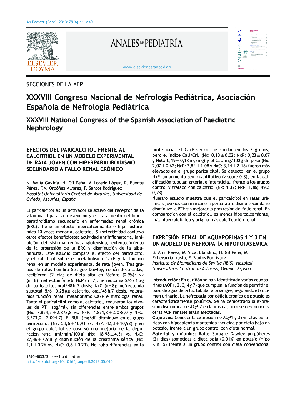 XXXVIII Congreso Nacional de NefrologÃ­a Pediátrica, Asociación Española de NefrologÃ­a Pediátrica