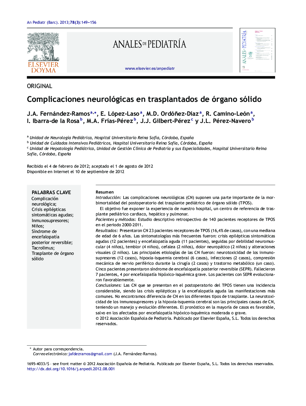 Complicaciones neurológicas en trasplantados de órgano sólido