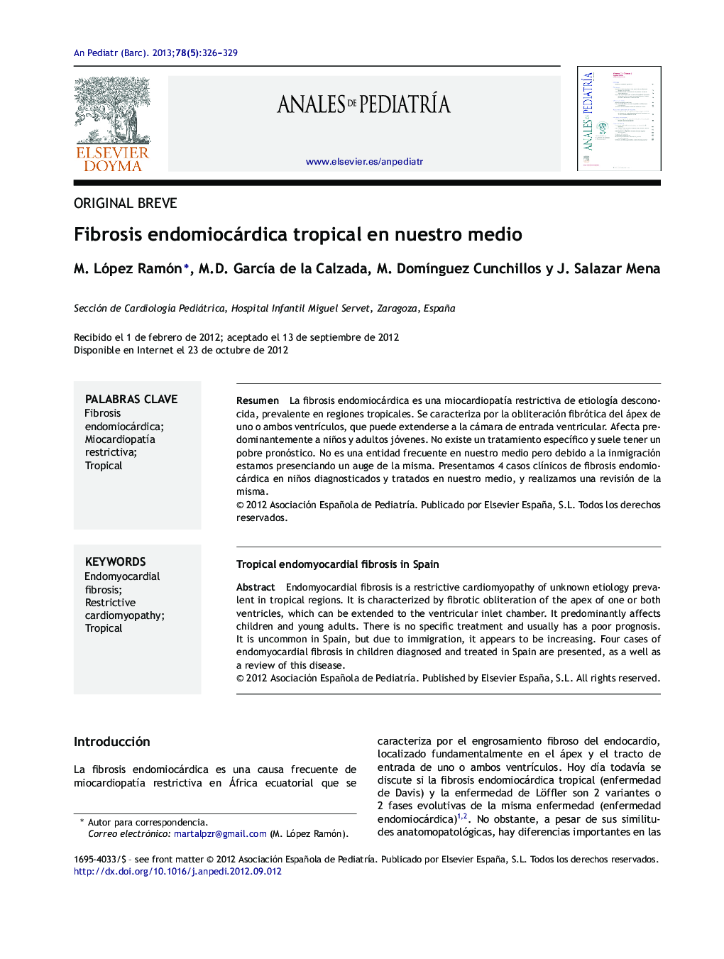 Fibrosis endomiocárdica tropical en nuestro medio