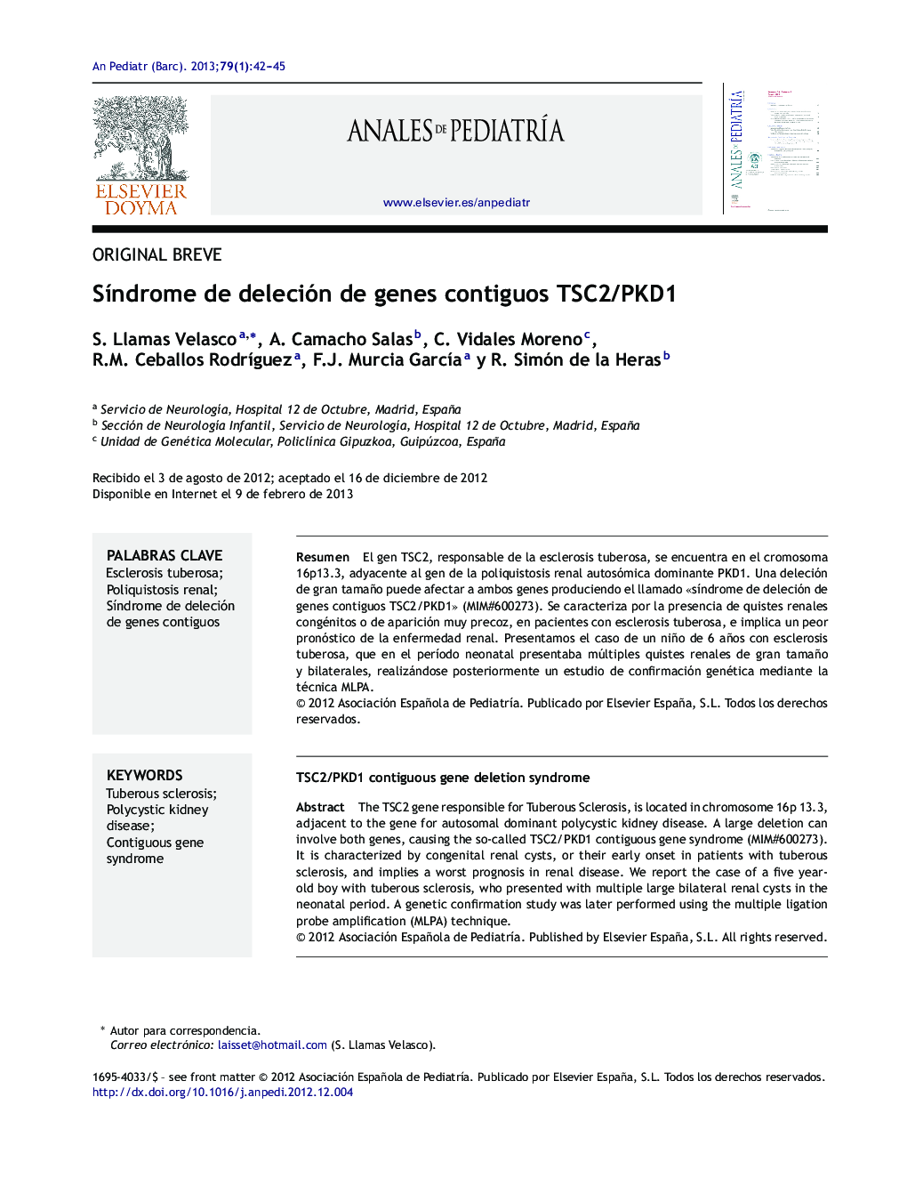 SÃ­ndrome de deleción de genes contiguos TSC2/PKD1