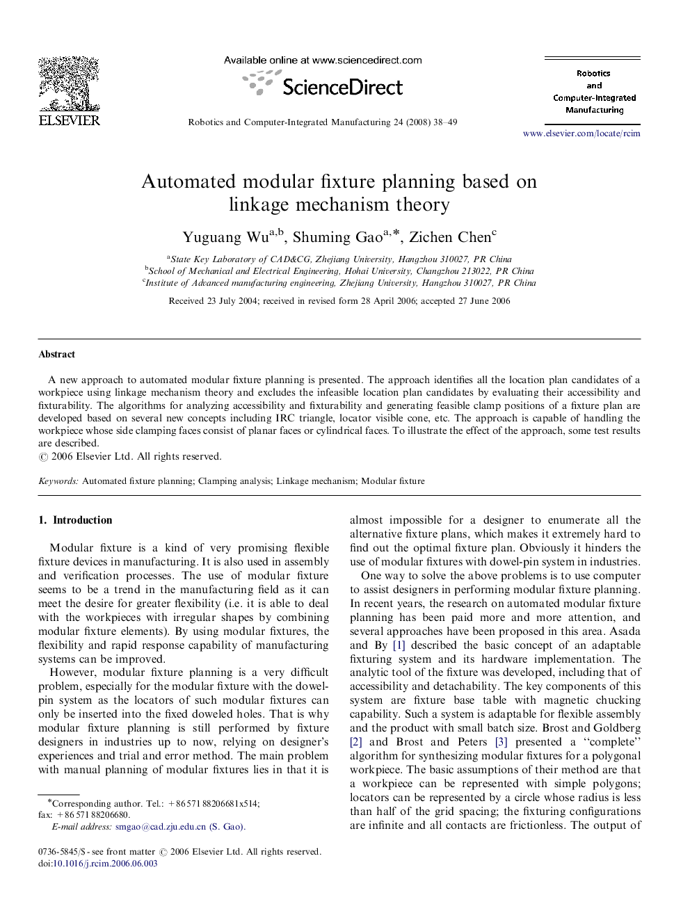 Automated modular fixture planning based on linkage mechanism theory