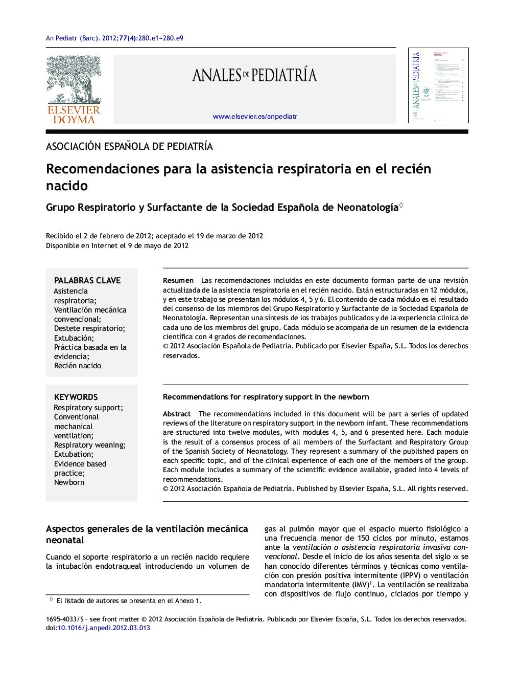 Recomendaciones para la asistencia respiratoria en el recién nacido