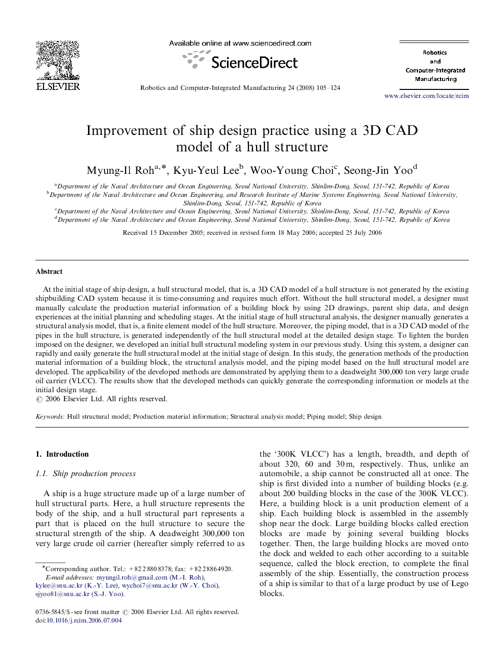 Improvement of ship design practice using a 3D CAD model of a hull structure