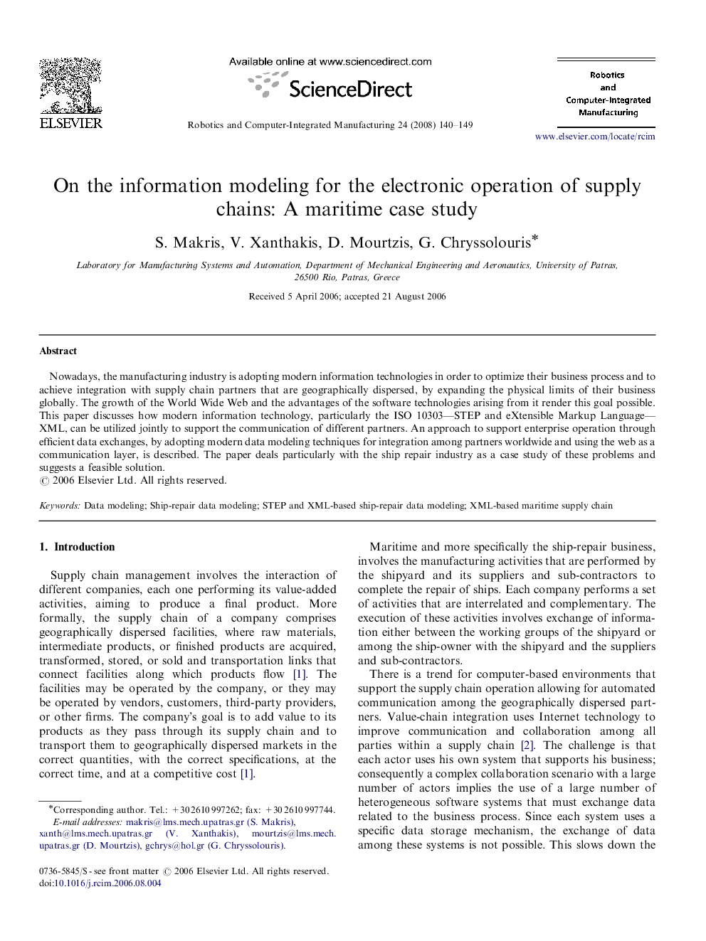 On the information modeling for the electronic operation of supply chains: A maritime case study