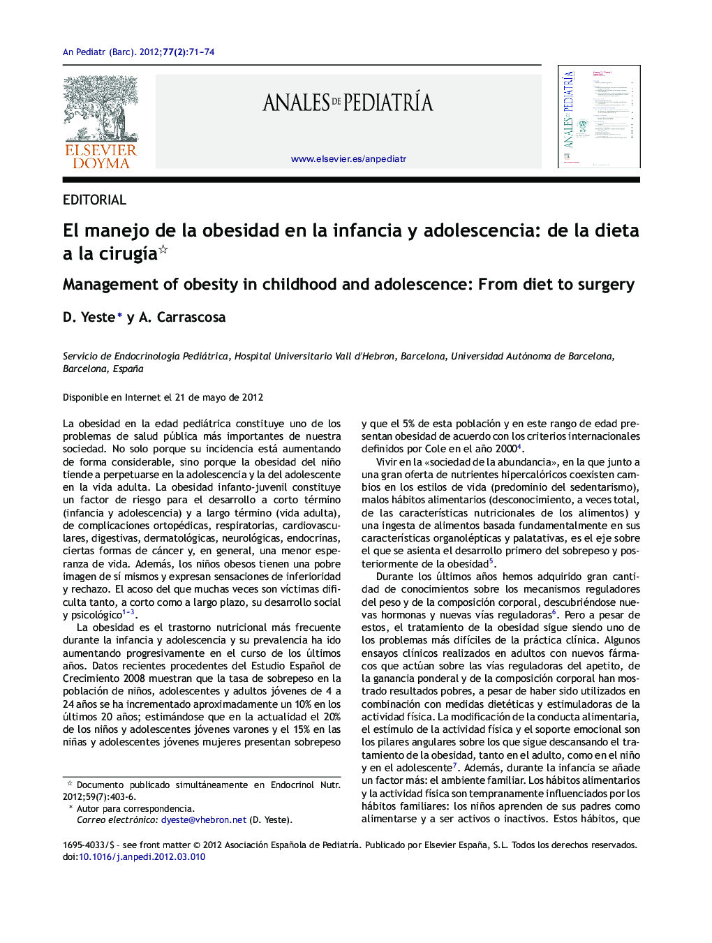 El manejo de la obesidad en la infancia y adolescencia: de la dieta a la cirugÃ­a
