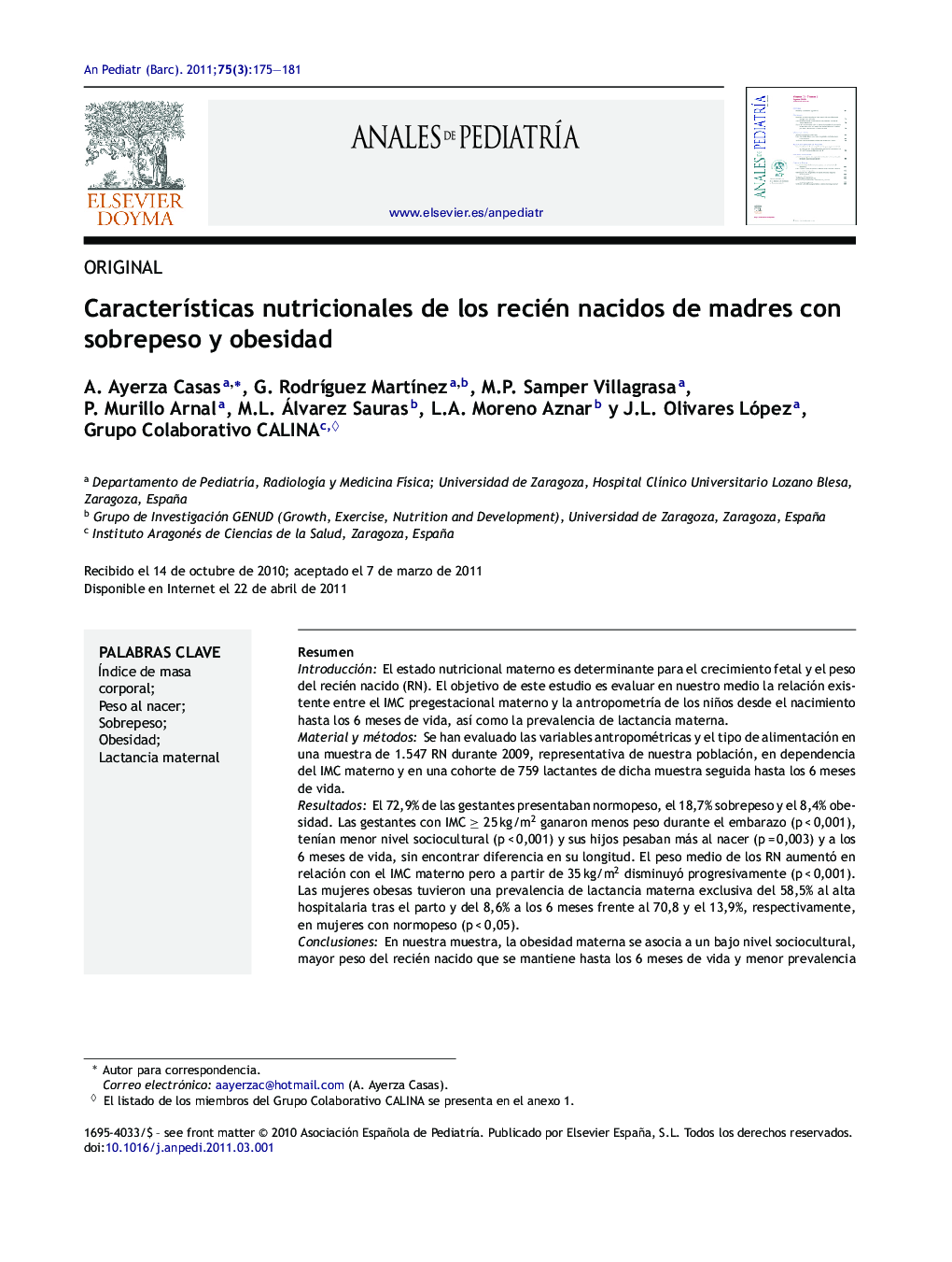 Características nutricionales de los recién nacidos de madres con sobrepeso y obesidad