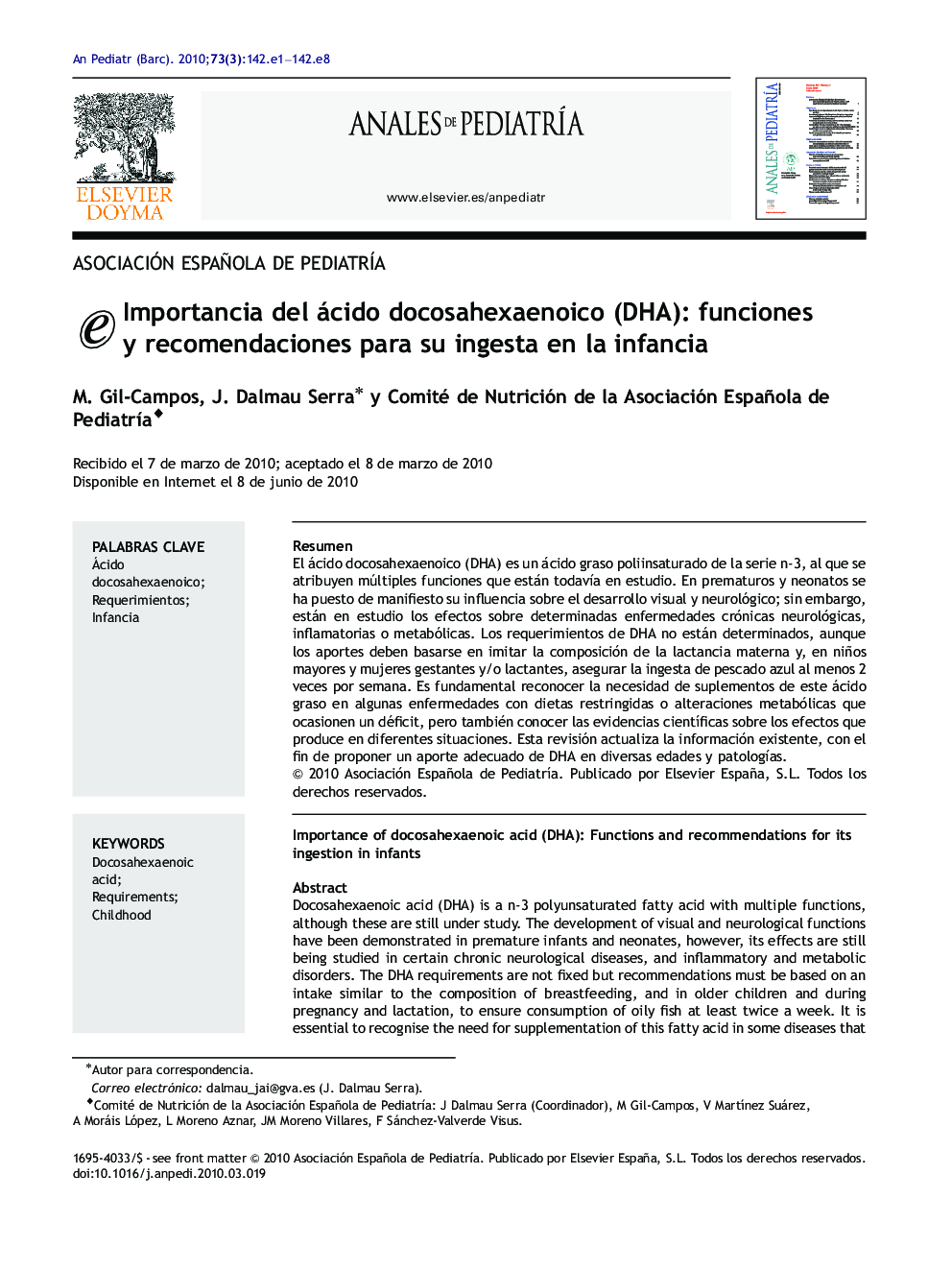 Importancia del ácido docosahexaenoico (DHA): funciones y recomendaciones para su ingesta en la infancia