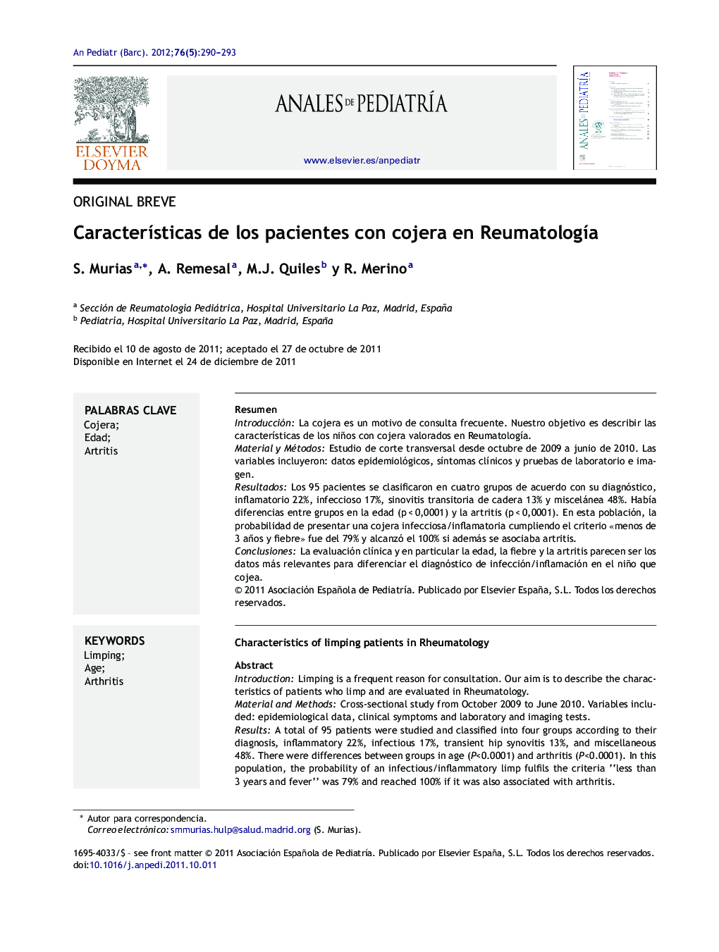 Características de los pacientes con cojera en Reumatología