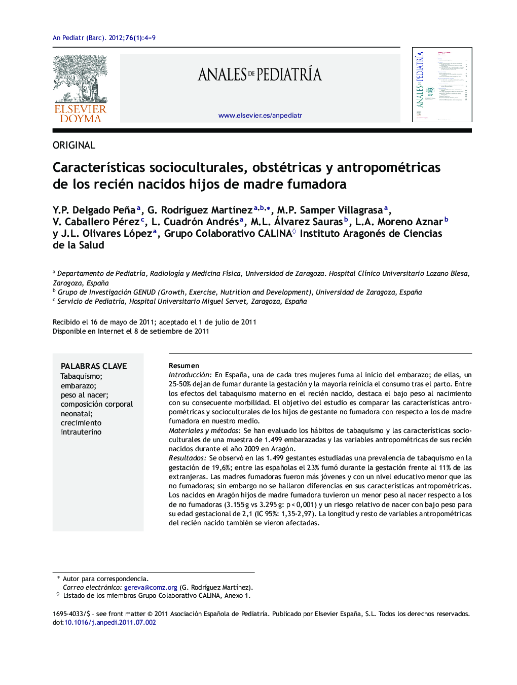 Características socioculturales, obstétricas y antropométricas de los recién nacidos hijos de madre fumadora