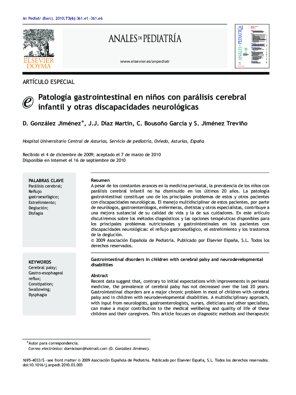 PatologÃ­a gastrointestinal en niños con parálisis cerebral infantil y otras discapacidades neurológicas