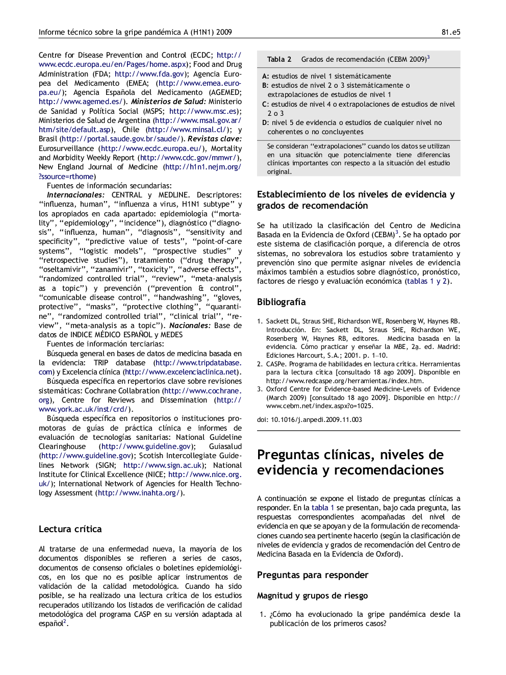 Preguntas clÃ­nicas, niveles de evidencia y recomendaciones