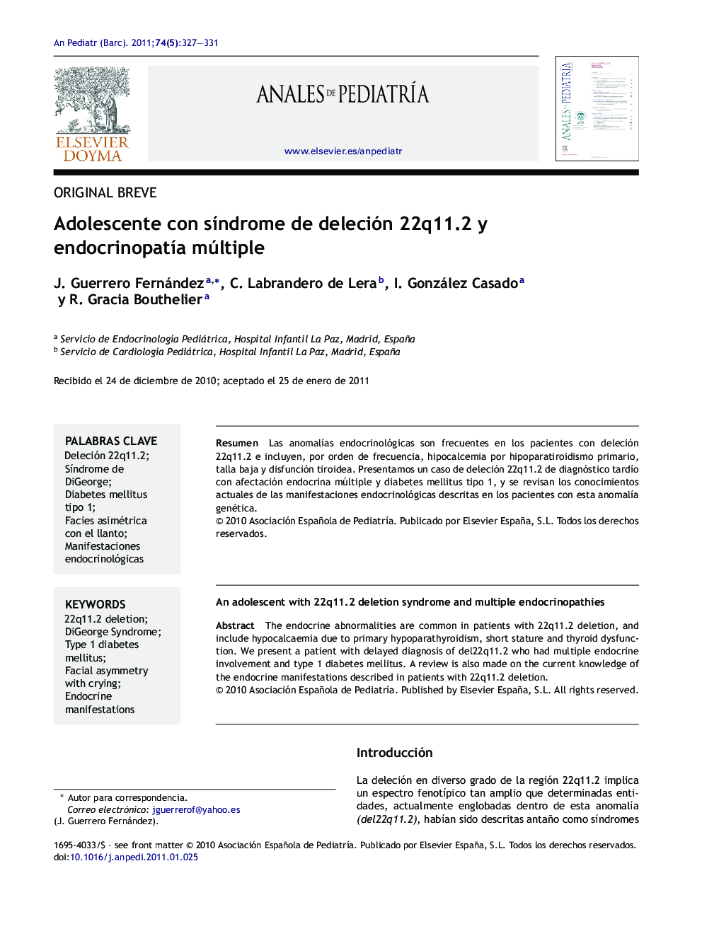 Adolescente con sÃ­ndrome de deleción 22q11.2 y endocrinopatÃ­a múltiple