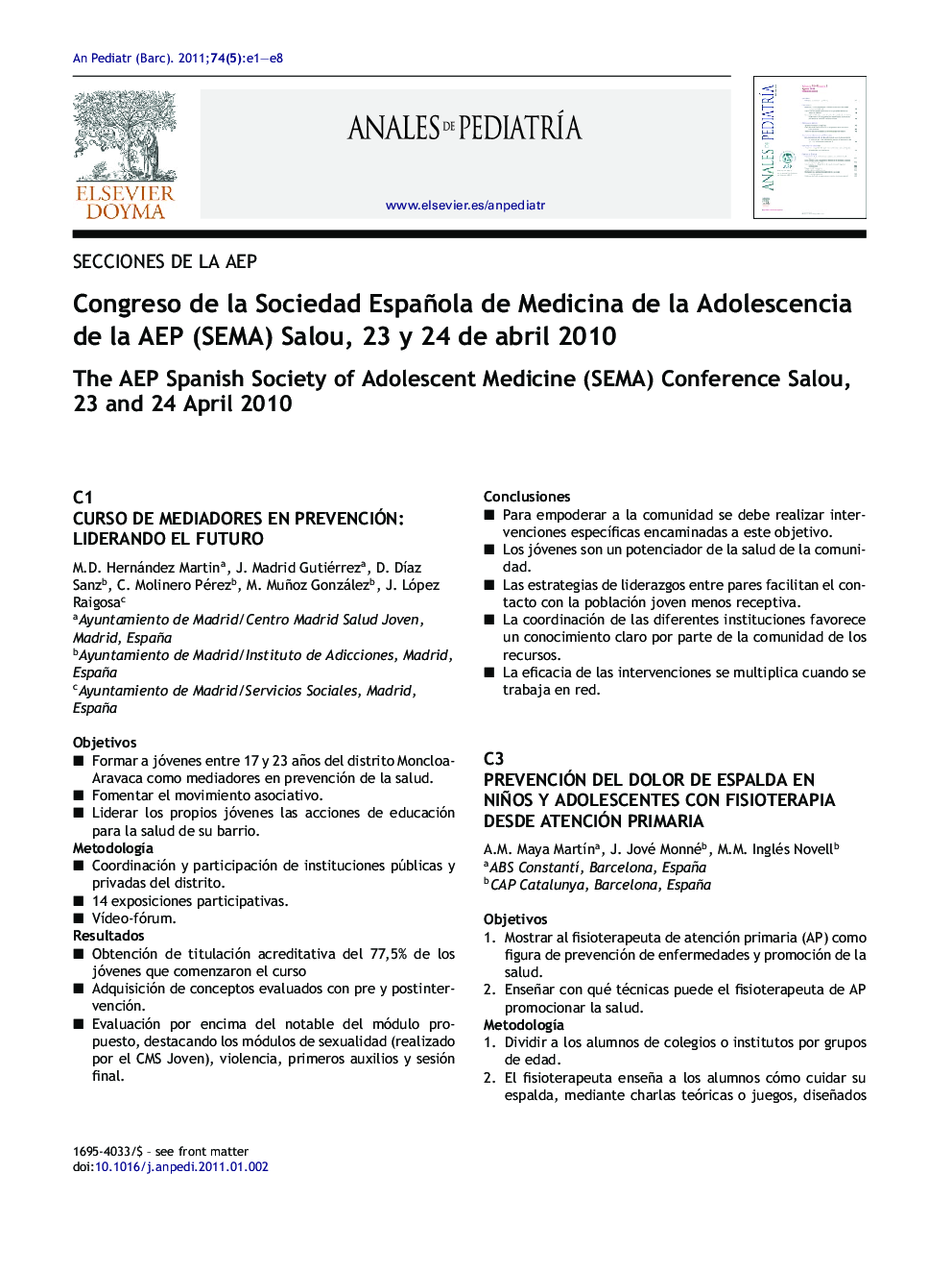 عکس صفحه اول مقاله: Congreso de la sociedad española de medicina de la adolescencia de la aep (SEMA) Congreso de la sociedad española de medicina de la adolescencia de la aep (SEMA)