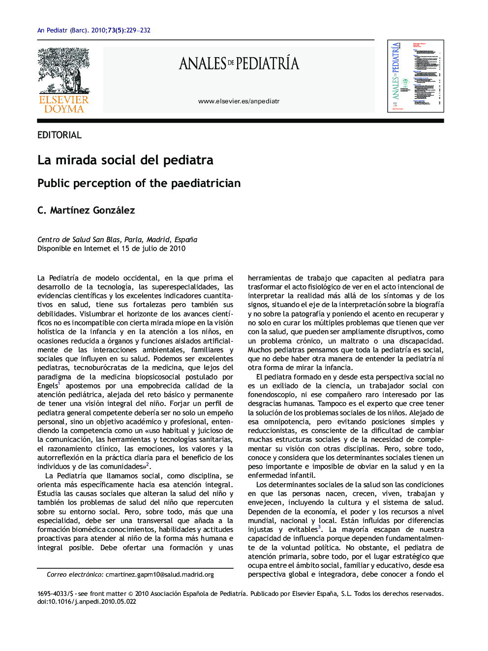 عکس صفحه اول مقاله: La mirada social del pediatra La mirada social del pediatra