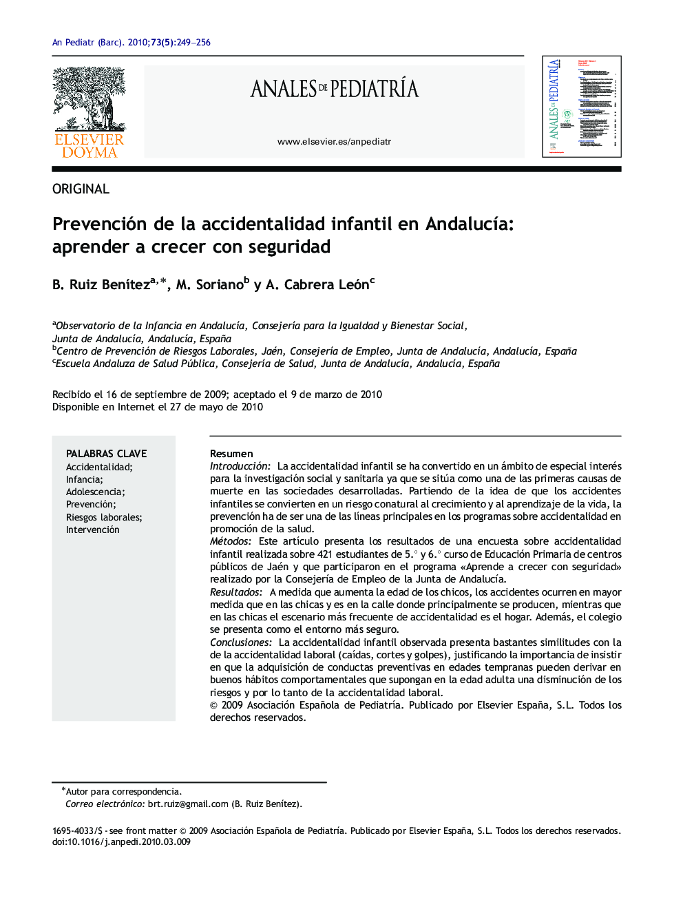 Prevención de la accidentalidad infantil en Andalucía: aprender a crecer con seguridad