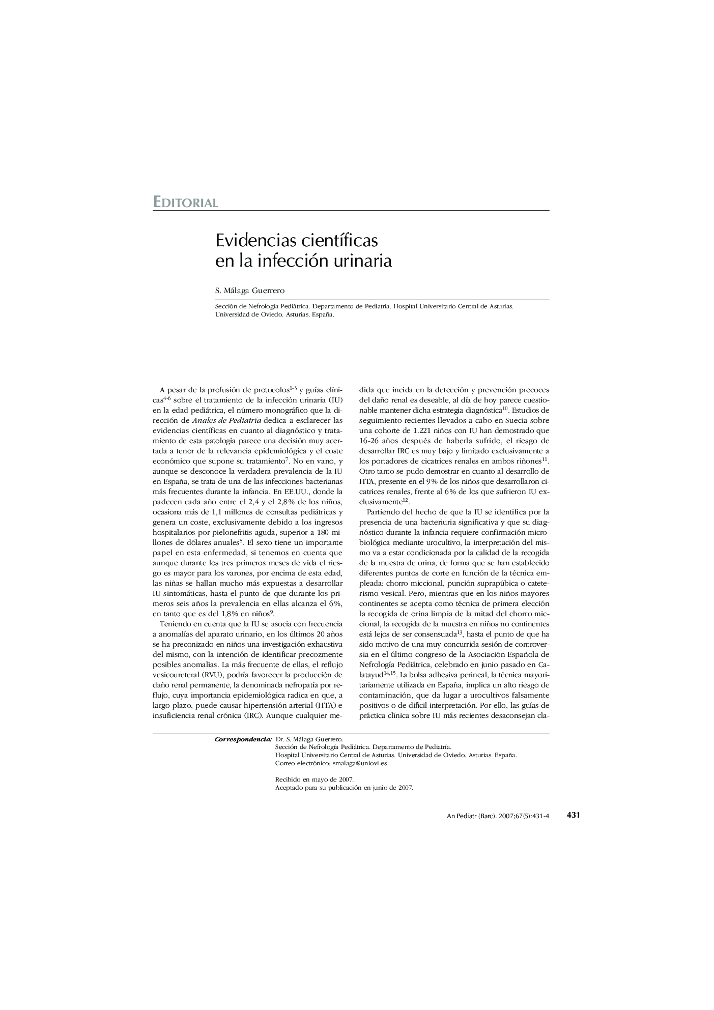 Evidencias cientÃ­ficas en la infección urinaria