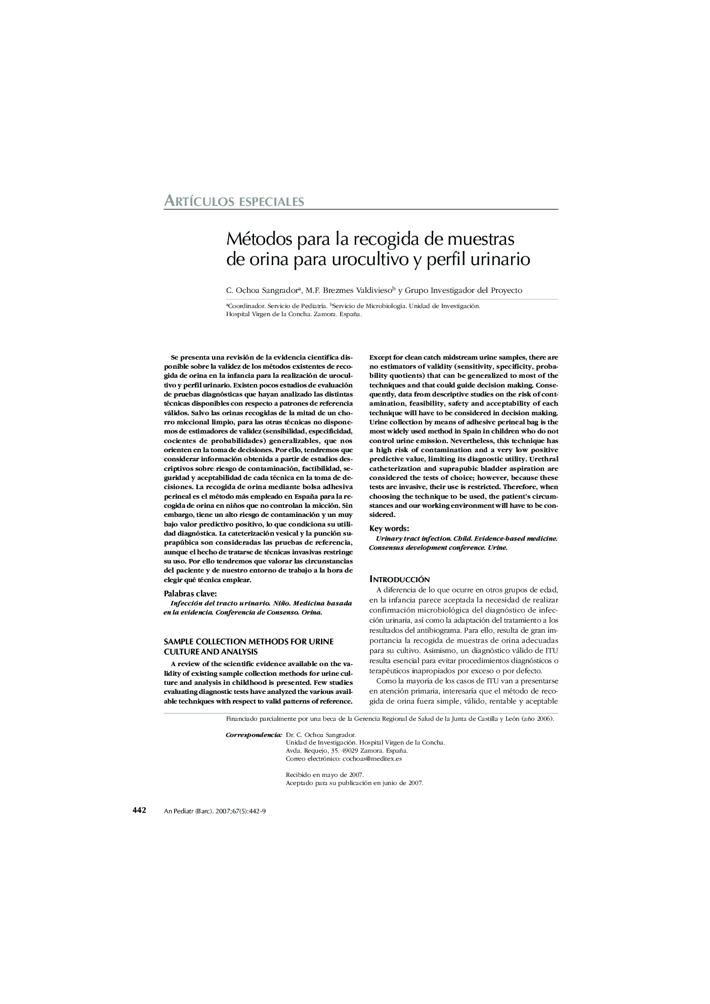 Métodos para la recogida de muestras de orina para urocultivo y perfil urinario