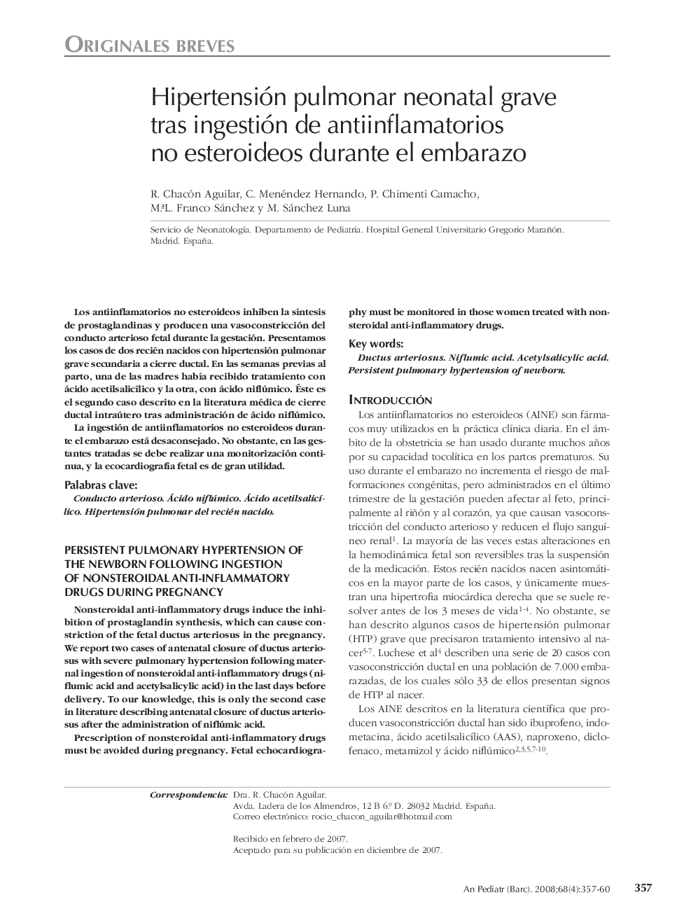 Hipertensión pulmonar neonatal grave tras ingestión de antiinflamatorios no esteroideos durante el embarazo