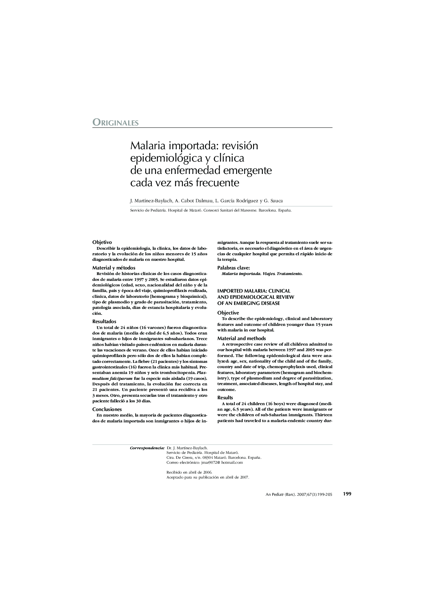 Malaria importada: revisión epidemiológica y clÃ­nica de una enfermedad emergente cada vez más frecuente