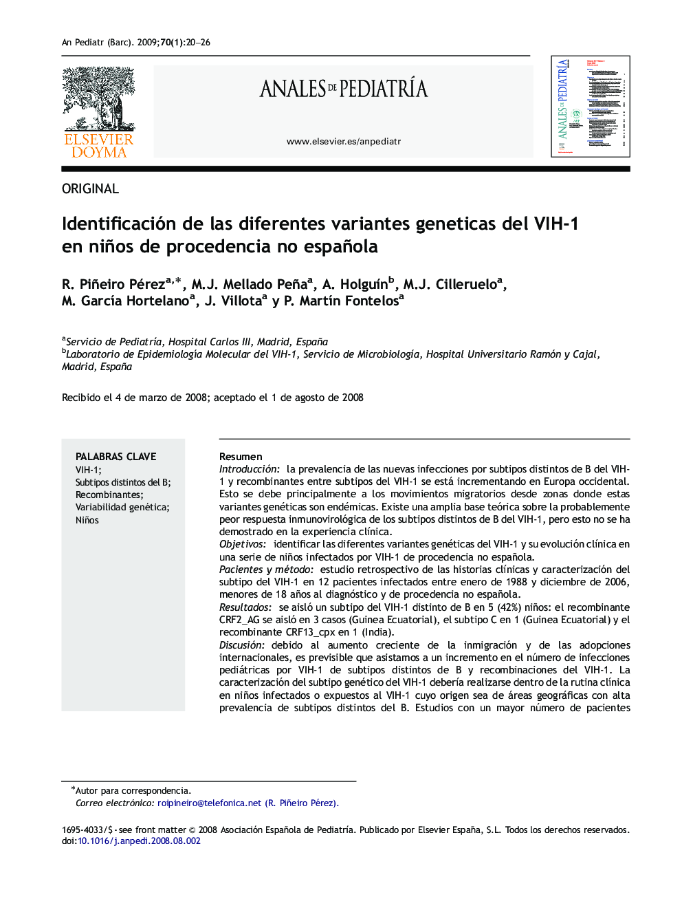 Identificación de las diferentes variantes geneticas del VIH-1 en niños de procedencia no española