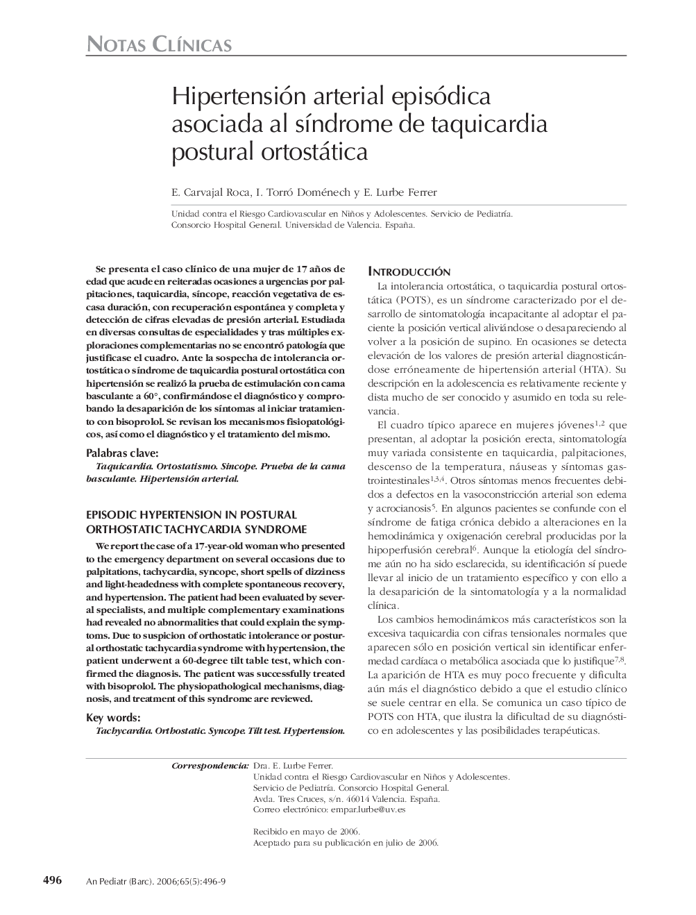 Hipertensión arterial episódica asociada al sÃ­ndrome de taquicardia postural ortostática