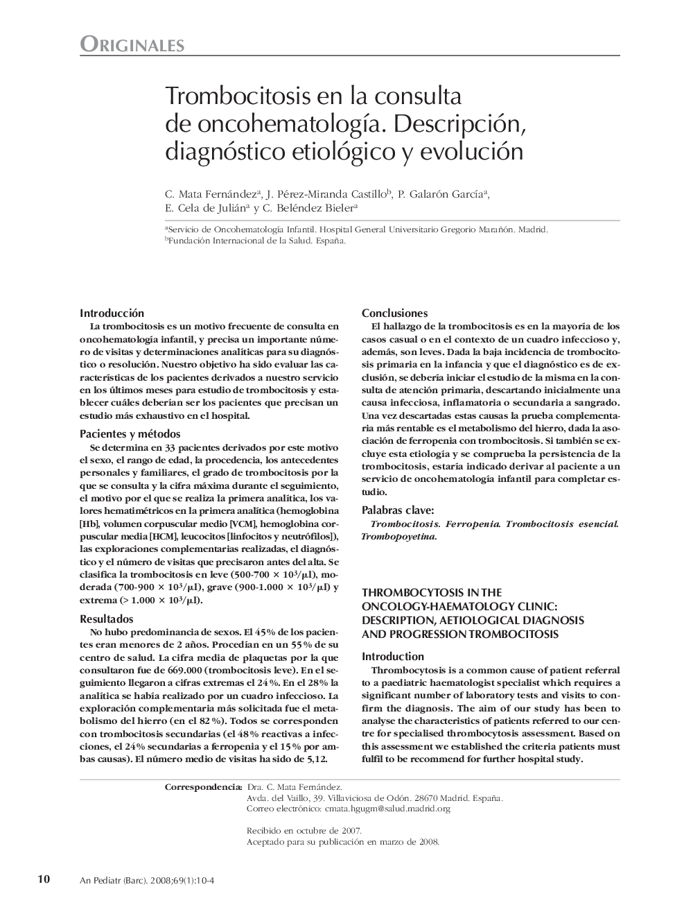 Trombocitosis en la consulta de oncohematología. Descripción, diagnóstico etiológico y evolución