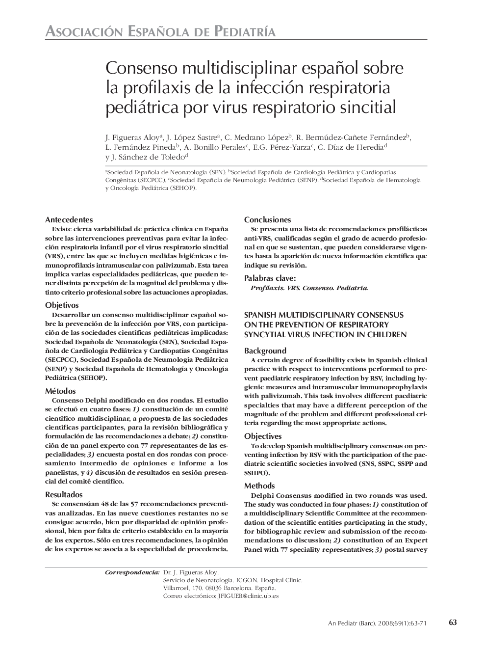 Consenso multidisciplinar español sobre la profilaxis de la infección respiratoria pediátrica por virus respiratorio sincitial