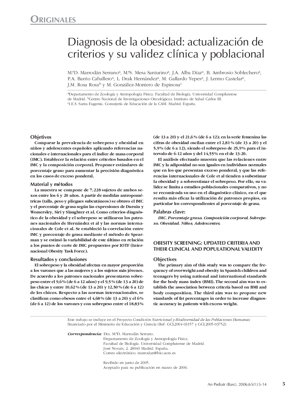 Diagnosis de la obesidad: actualización de criterios y su validez clÃ­nica y poblacional