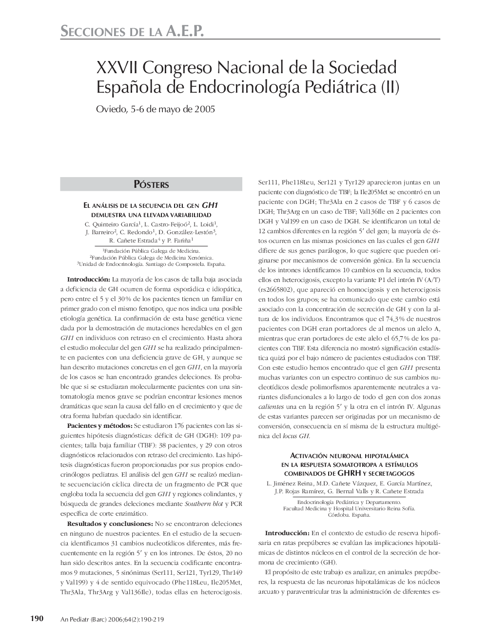 عکس صفحه اول مقاله: XXVII Congreso Nacional de la Sociedad Española de EndocrinologÃa Pediátrica (II) XXVII Congreso Nacional de la Sociedad Española de EndocrinologÃa Pediátrica (II)