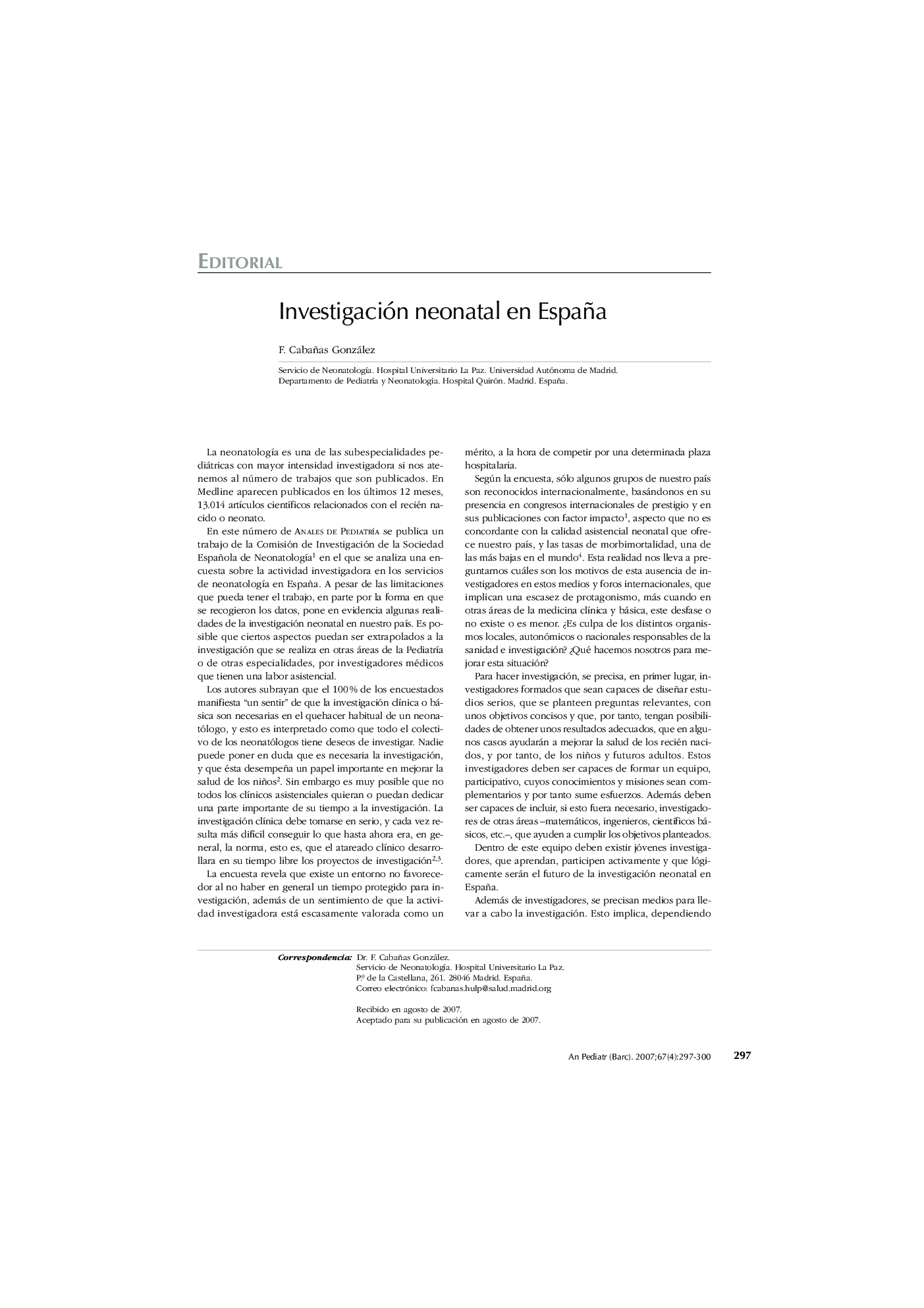 Investigación neonatal en España