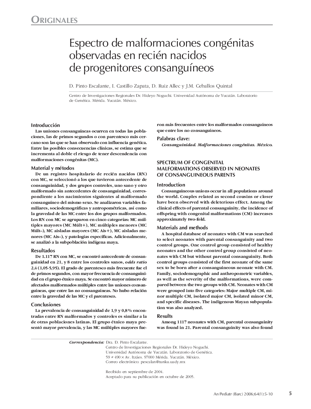 Espectro de malformaciones congénitas observadas en recién nacidos de progenitores consanguÃ­neos