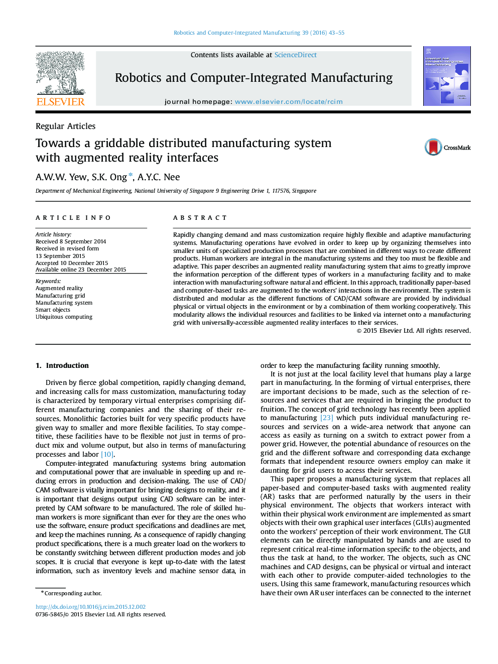 Towards a griddable distributed manufacturing system with augmented reality interfaces