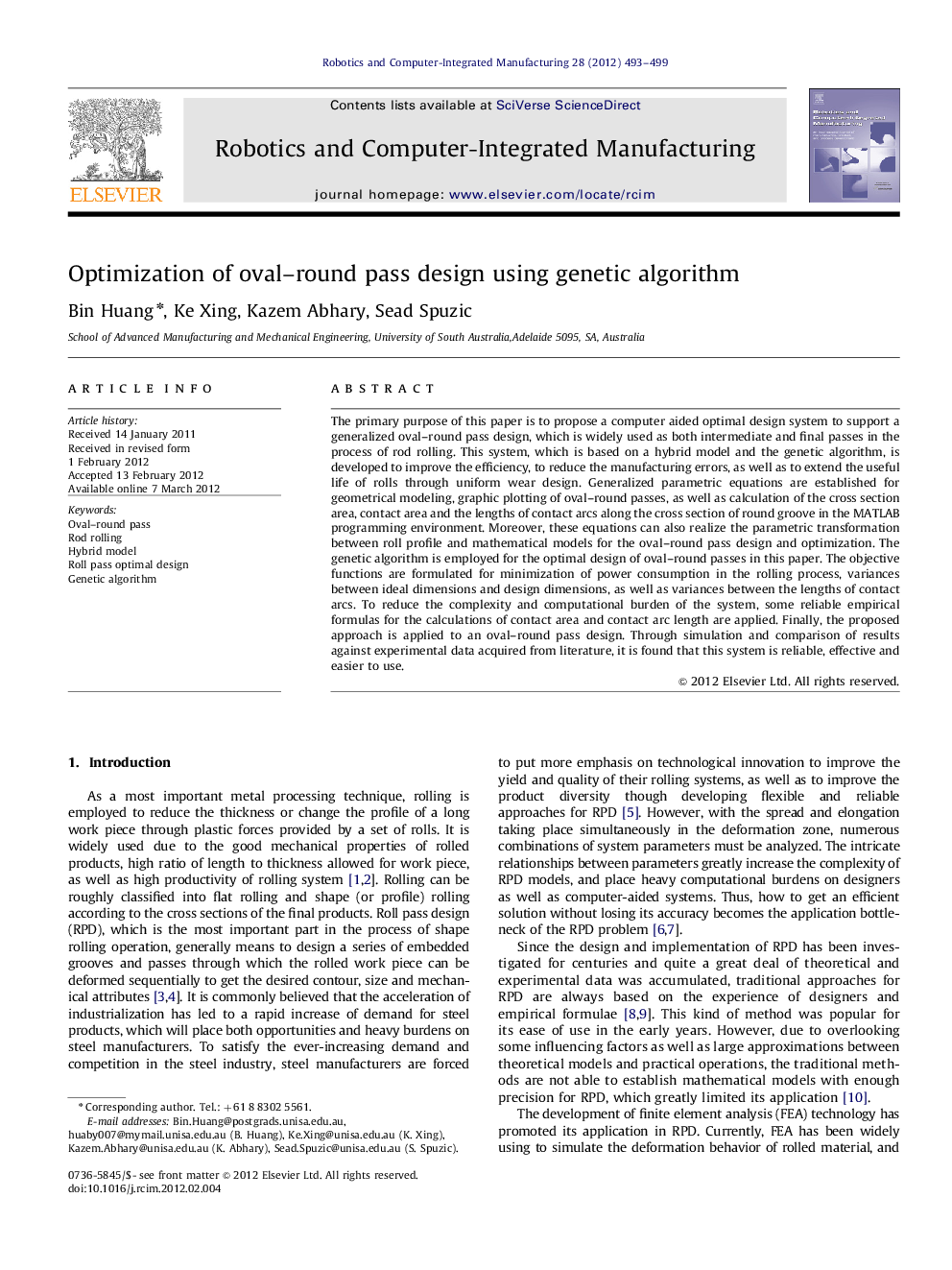 Optimization of oval–round pass design using genetic algorithm