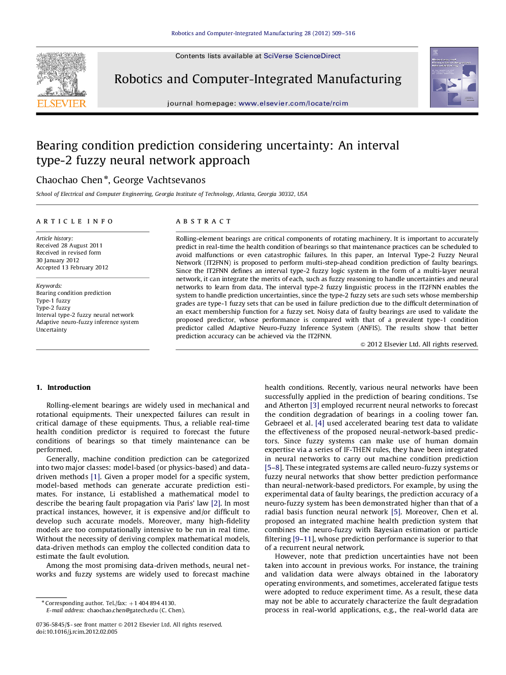 Bearing condition prediction considering uncertainty: An interval type-2 fuzzy neural network approach