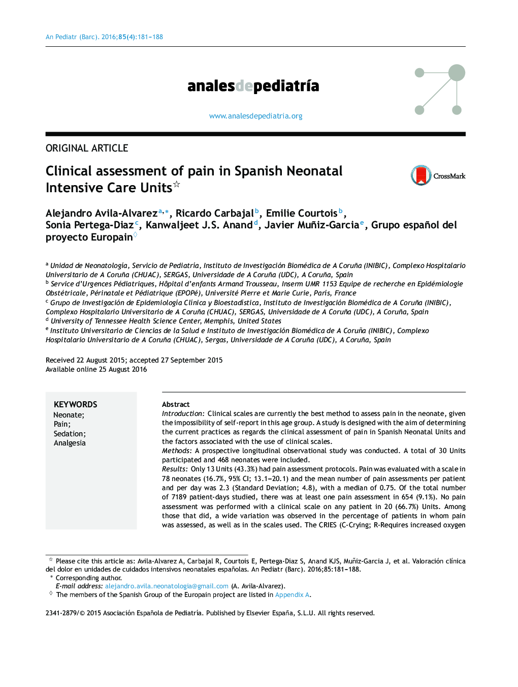 ارزیابی بالینی درد در بخش های مراقبت ویژه نوزادان اسپانیایی