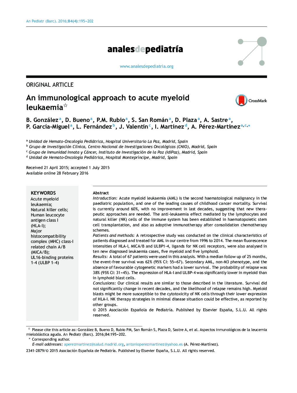 An immunological approach to acute myeloid leukaemia 