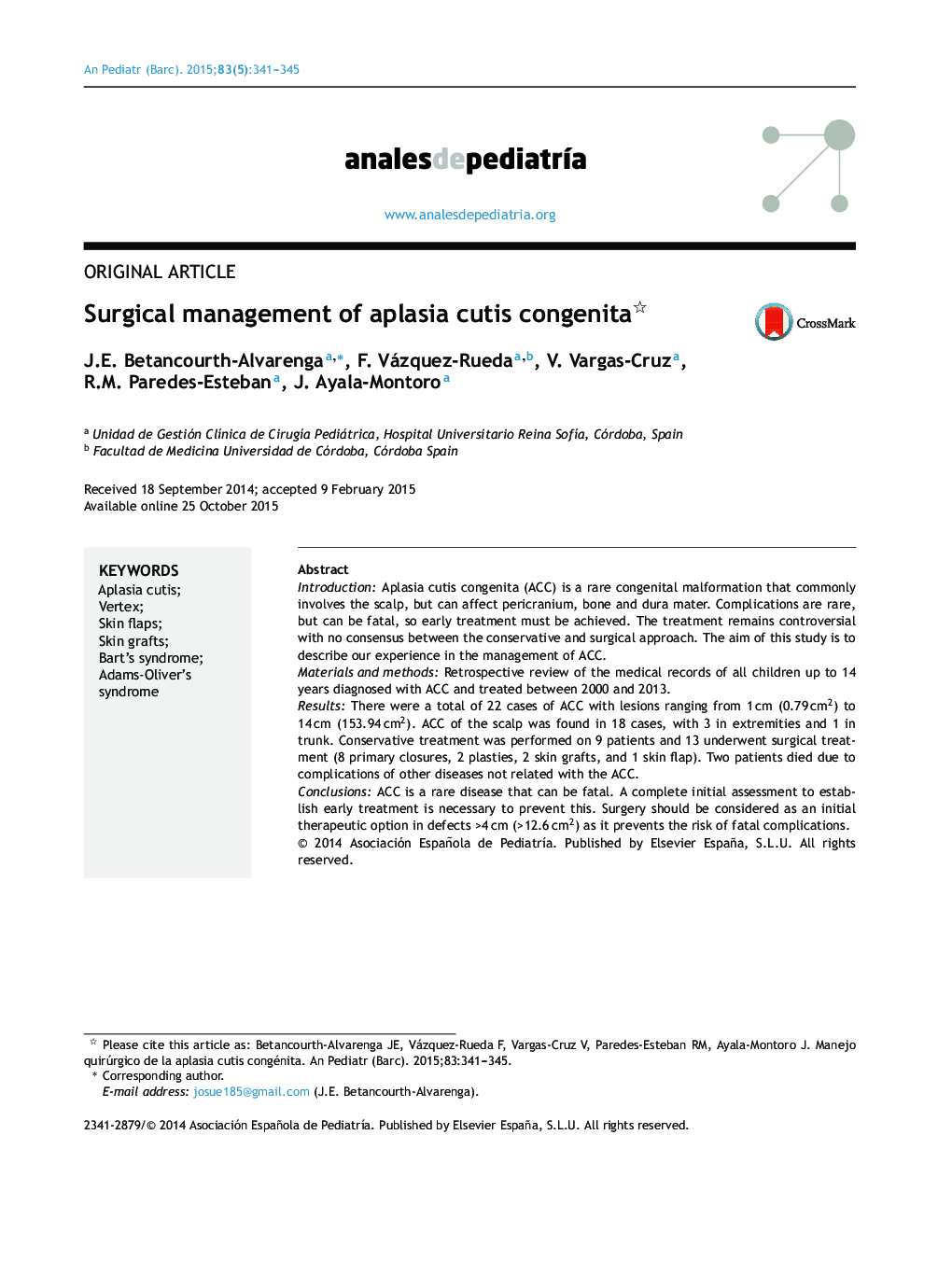 Surgical management of aplasia cutis congenita 