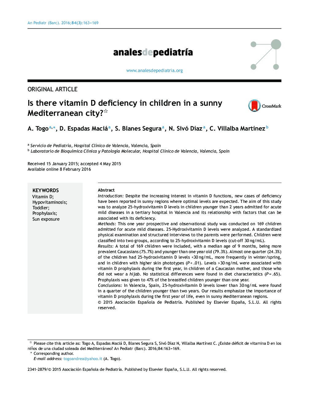 Is there vitamin D deficiency in children in a sunny Mediterranean city? 