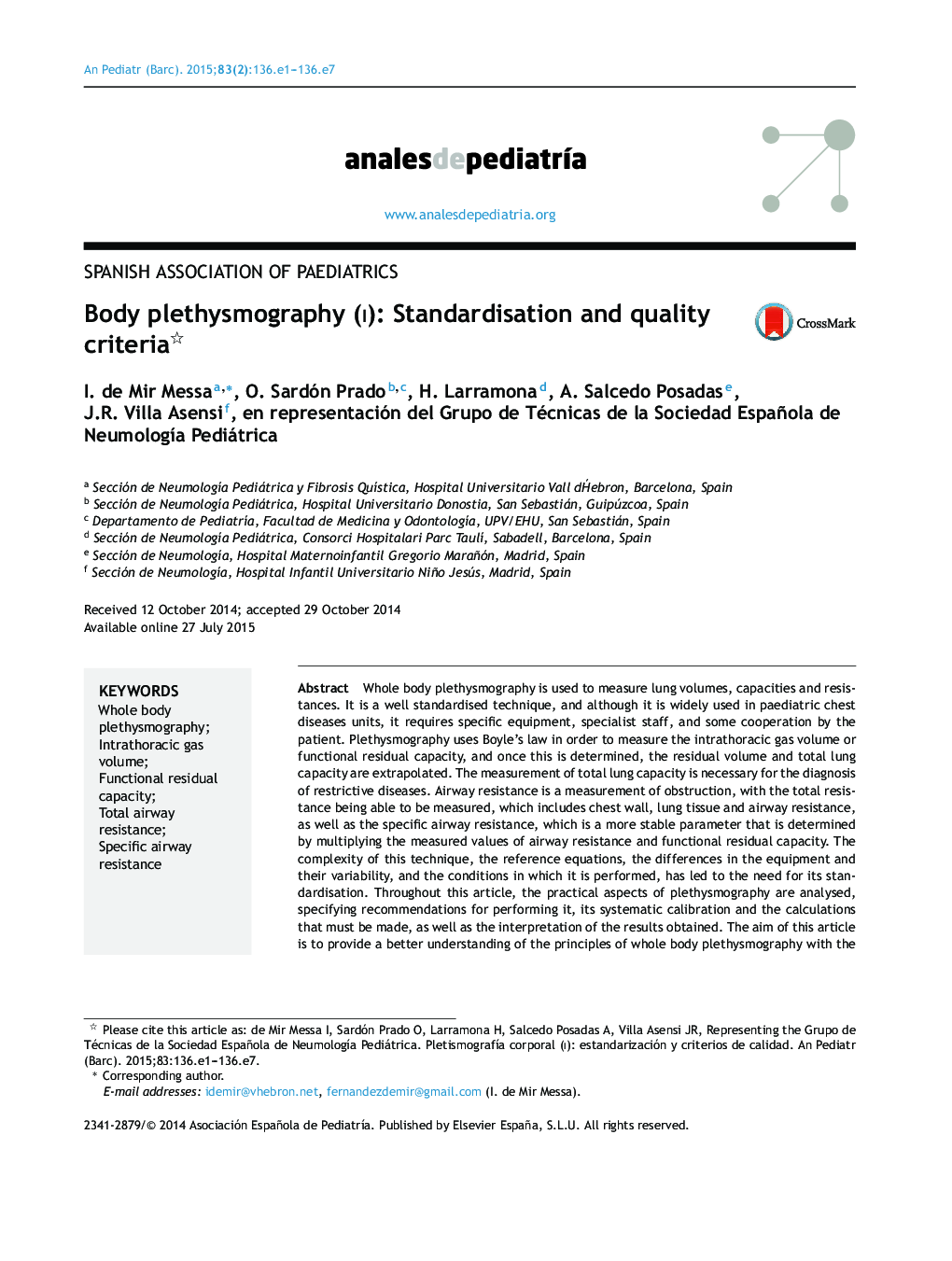 Body plethysmography (i): Standardisation and quality criteria