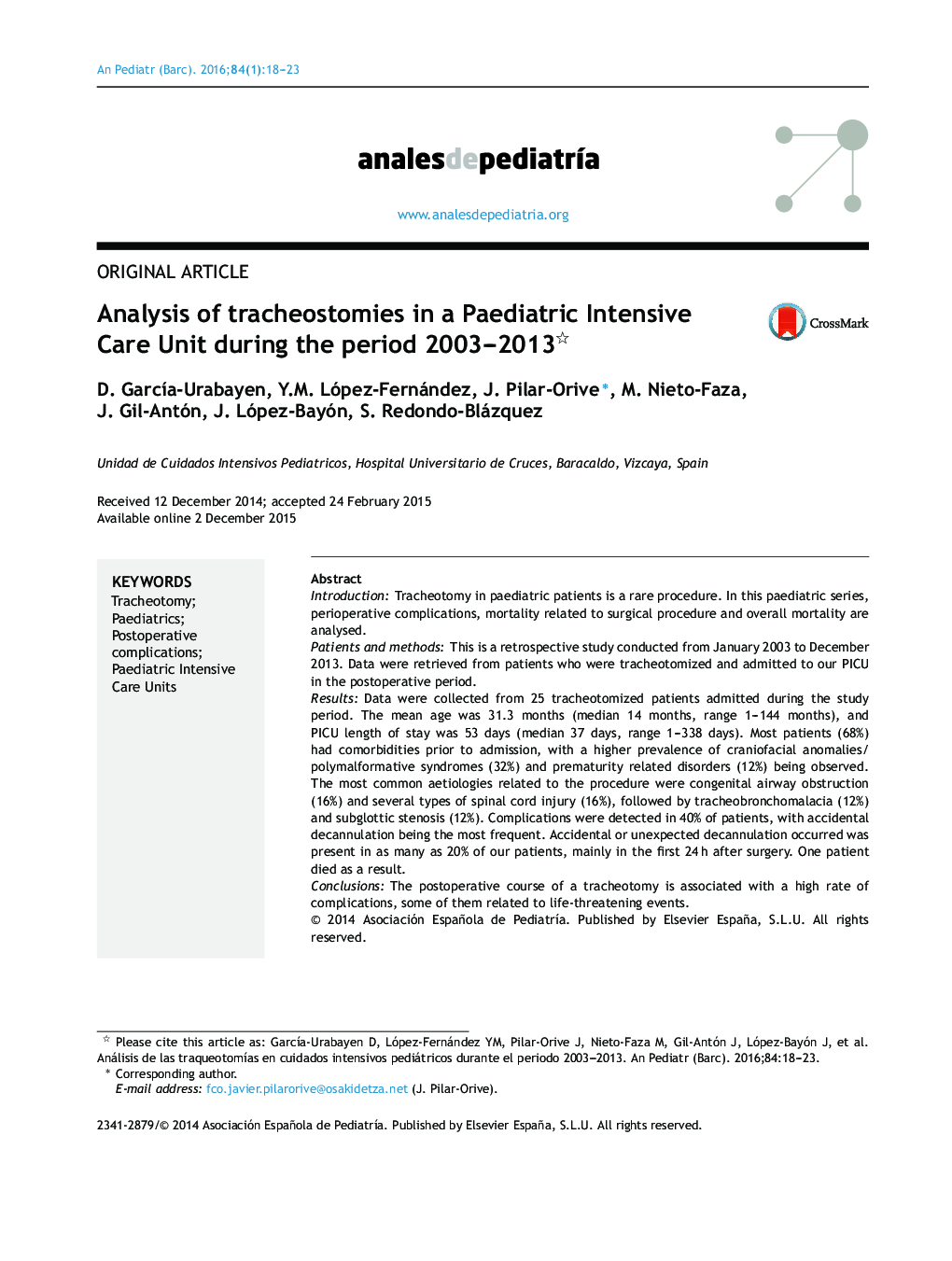 تجزیه و تحلیل تراکئوستومی در واحد مراقبت های ویژه کودکان در طول دوره 2003-2013