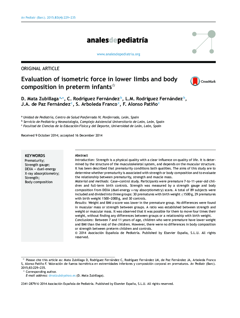 Evaluation of isometric force in lower limbs and body composition in preterm infants 