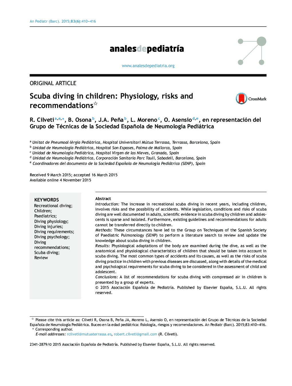 Scuba diving in children: Physiology, risks and recommendations 