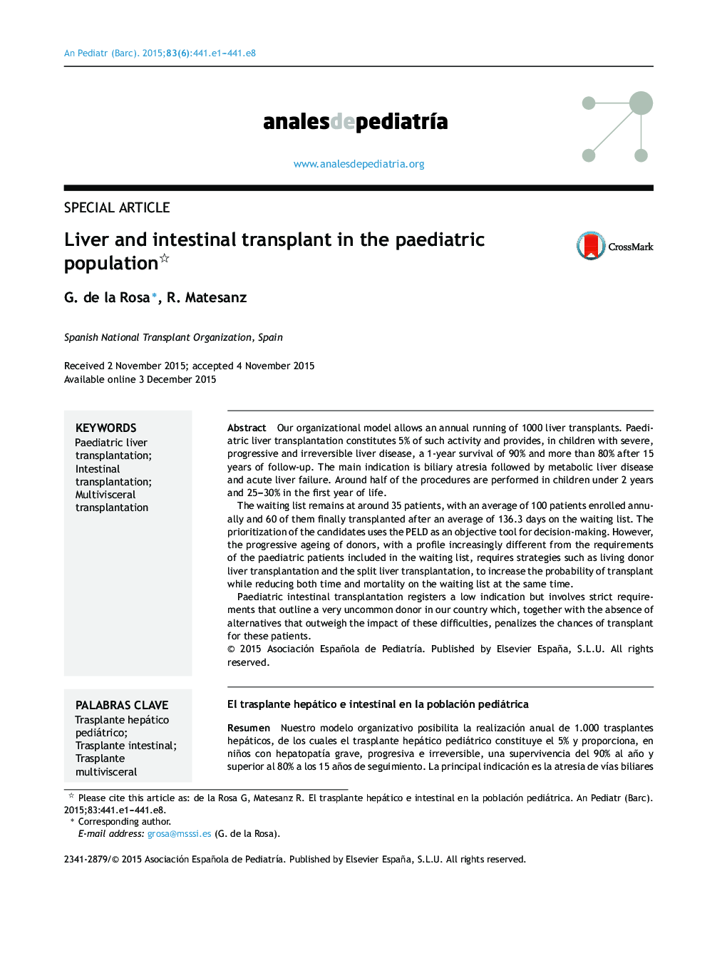 Liver and intestinal transplant in the paediatric population