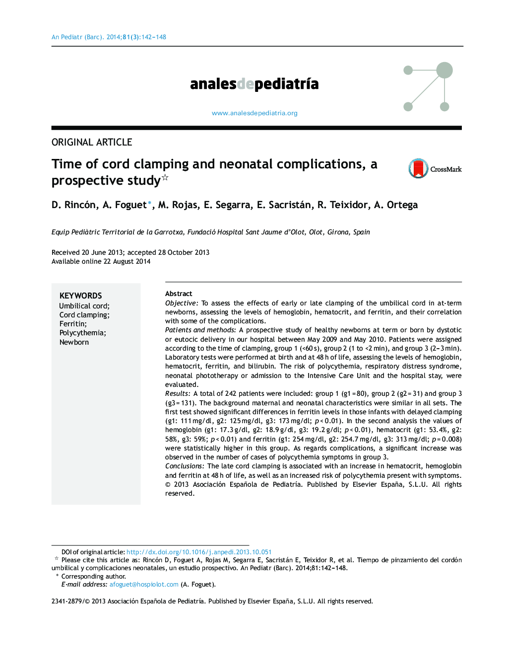 Time of cord clamping and neonatal complications, a prospective study 