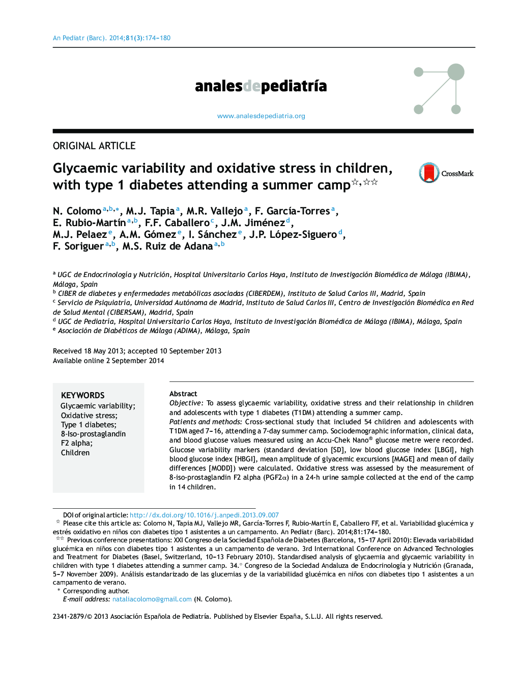 Glycaemic variability and oxidative stress in children, with type 1 diabetes attending a summer camp 