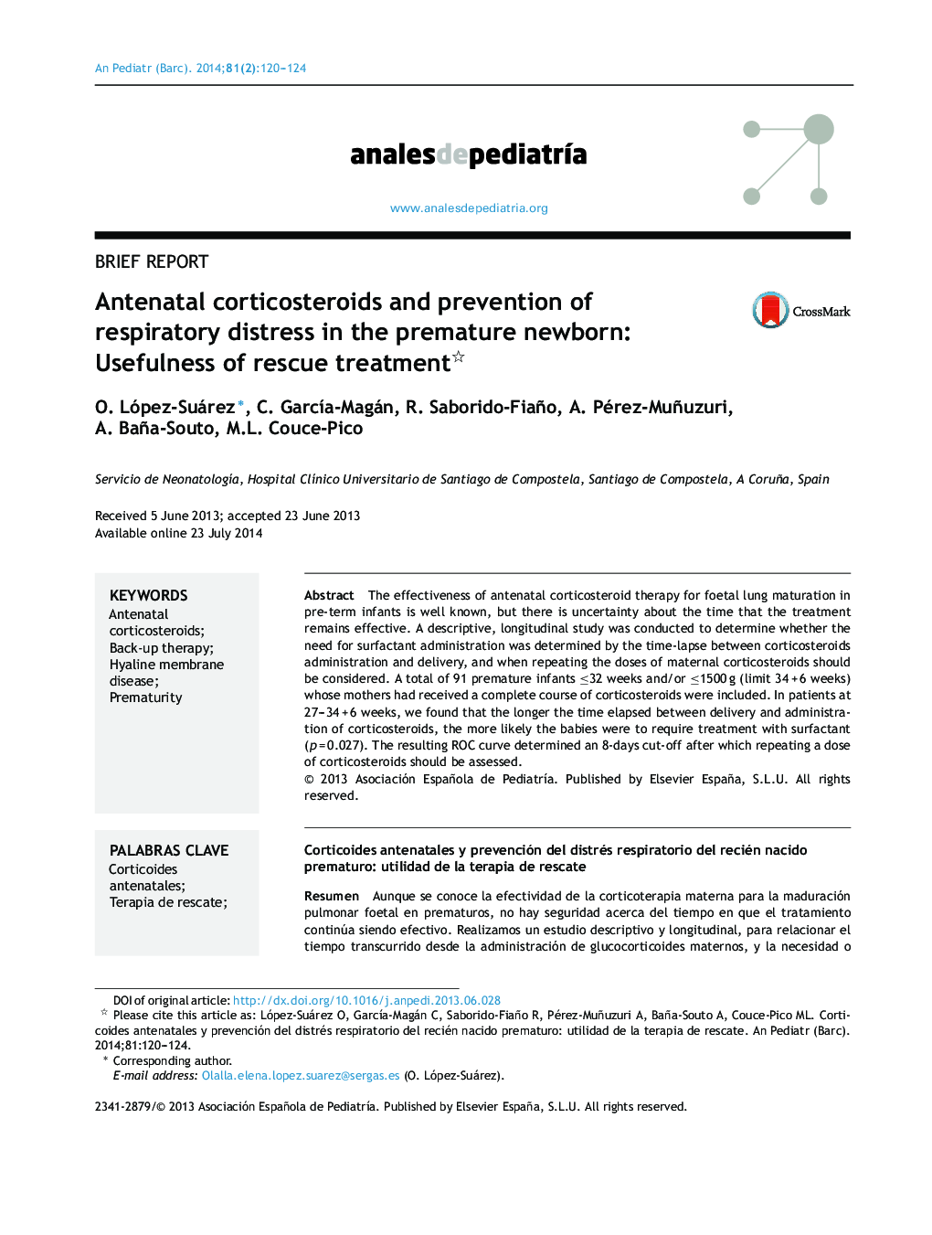 Antenatal corticosteroids and prevention of respiratory distress in the premature newborn: Usefulness of rescue treatment 