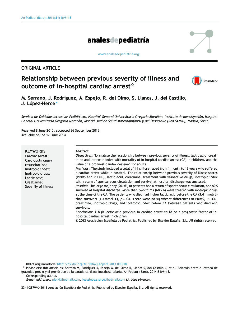Relationship between previous severity of illness and outcome of in-hospital cardiac arrest 